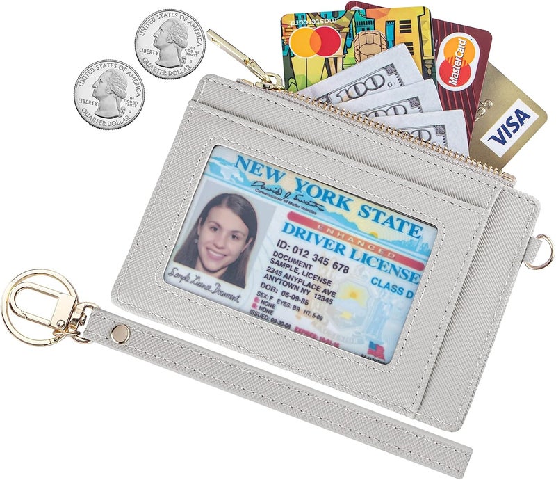 Wikavanli Women Slim Rfid Blocking Credit Card Case Holder Wristlet Zip ID Case Wallet Small Compact Leather Wallet Coin Purse with Keychain (Light Gray) - Image 2